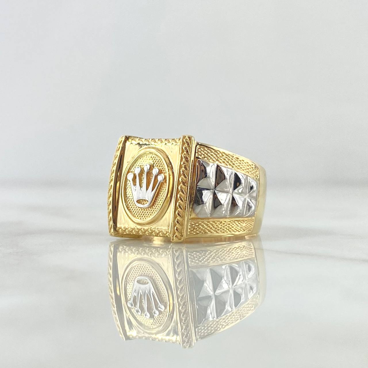 Anillo Pergamino Sello Corona Rx 7.9gr / T10  / Dos Oros Amarillo Blanco 18K