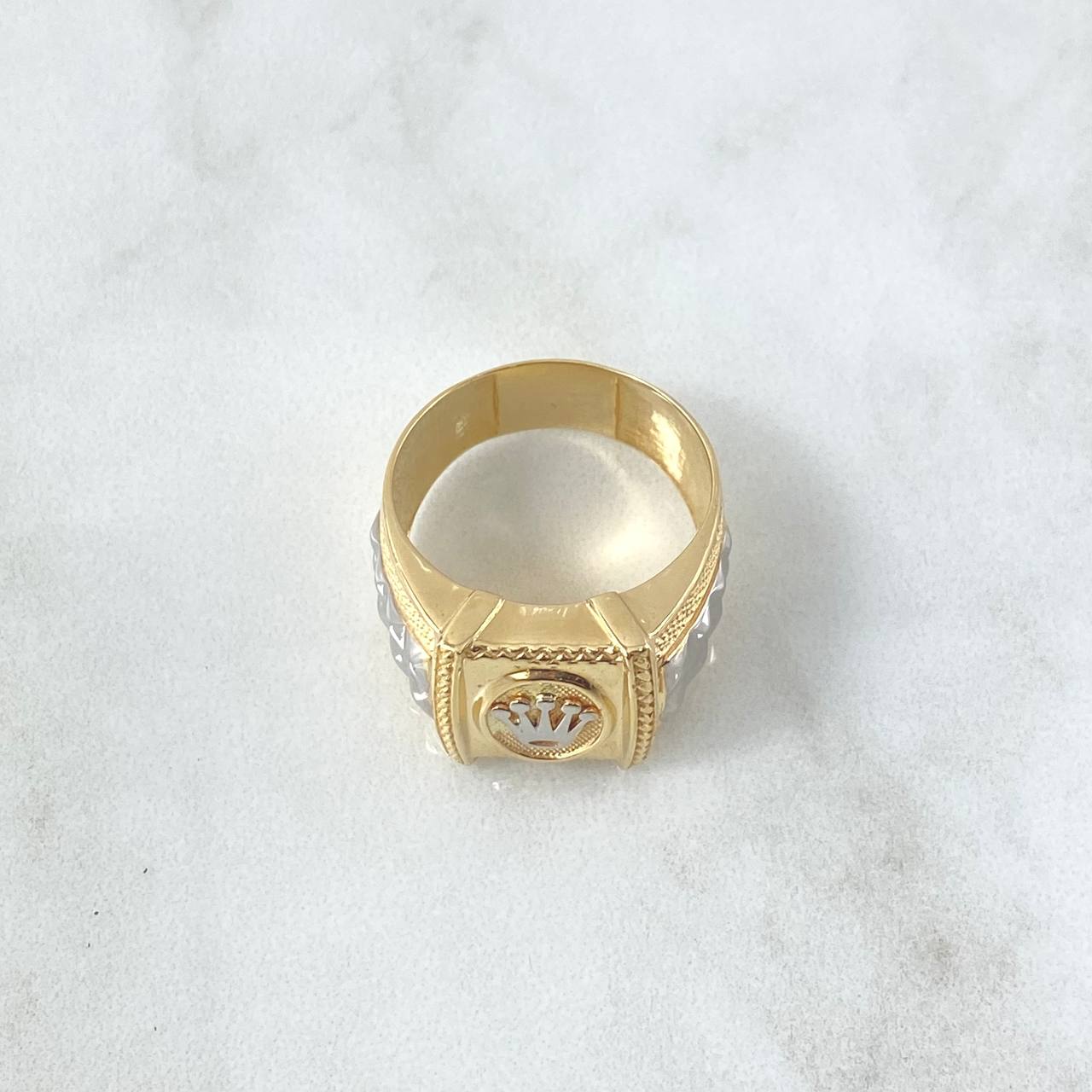 Anillo Pergamino Sello Corona Rx 7.9gr / T10  / Dos Oros Amarillo Blanco 18K