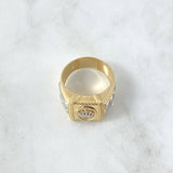 Anillo Pergamino Sello Corona Rx 7.9gr / T10  / Dos Oros Amarillo Blanco 18K