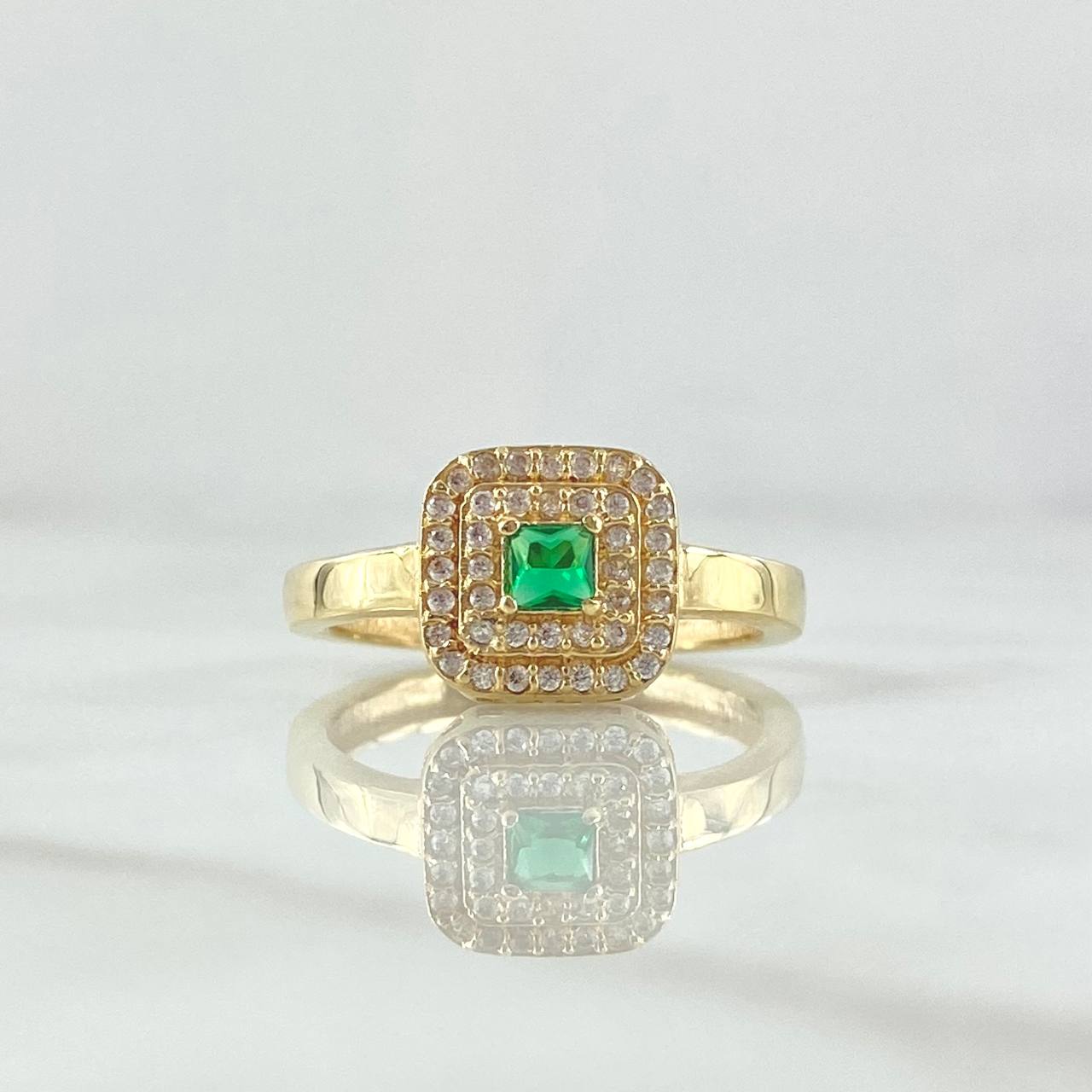 Anillo Halo Cuadrado 3.45gr / T7 3/4 / Circones Blancos Verde Oro Amarillo 18K ©