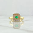 Anillo Halo Cuadrado 3.45gr / T7 3/4 / Circones Blancos Verde Oro Amarillo 18K ©