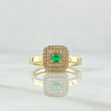 Anillo Halo Cuadrado 3.4gr / T7 1/2 / Circones Blancos Verde Oro Amarillo 18K
