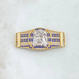 Herraje Cinturon Rostro de Jesús 6.95gr / 1.6cm-3.7cm / Circones Blancos Azules Dos Oros Amarillo Blanco 18K ©