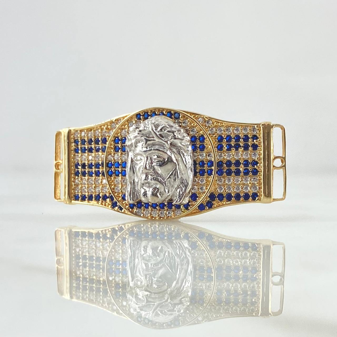 Herraje Cinturon Rostro de Jesús 6.95gr / 1.6cm-3.7cm / Circones Blancos Azules Dos Oros Amarillo Blanco 18K ©