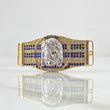 Herraje Cinturon Rostro de Jesús 6.95gr / 1.6cm-3.7cm / Circones Blancos Azules Dos Oros Amarillo Blanco 18K ©