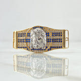 Herraje Cinturon Rostro de Jesús 6.95gr / 1.6cm-3.7cm / Circones Blancos Azules Dos Oros Amarillo Blanco 18K ©