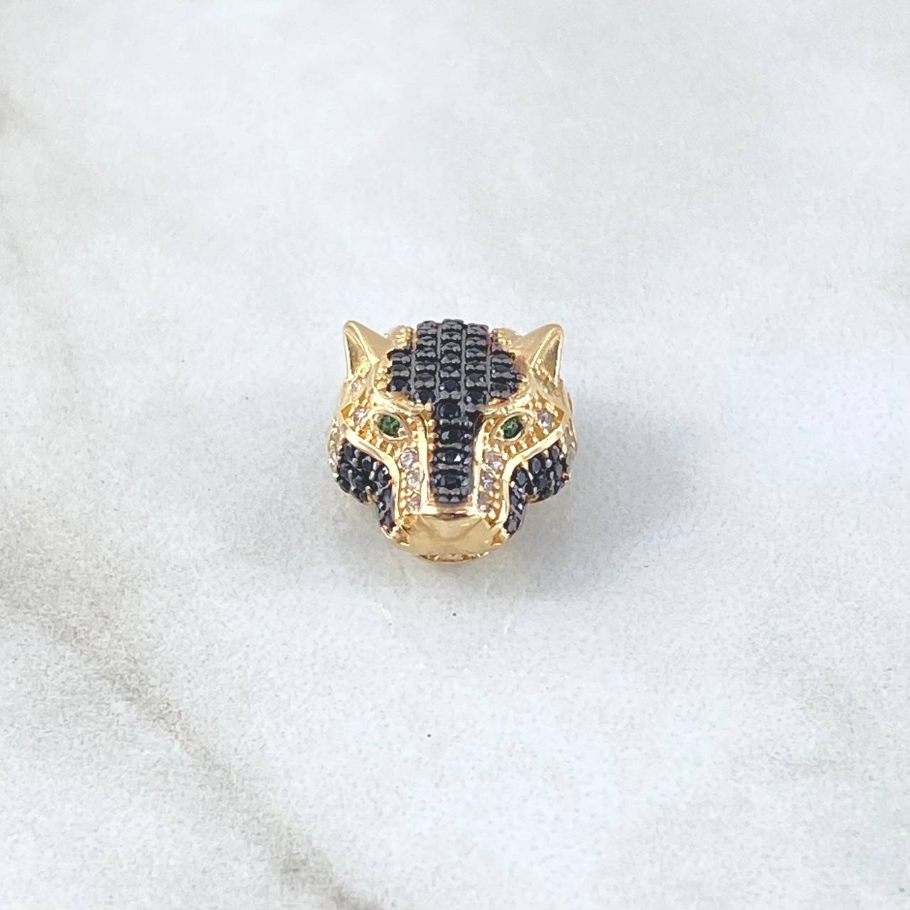 Herraje Cabeza Pantera 3gr / 1.4cm / Circones Blancos Negros Verde Oro Amarillo 18K ©
