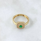 Anillo Halo Cuadrado 3.4gr / T7 1/2 / Circones Blancos Verde Oro Amarillo 18K