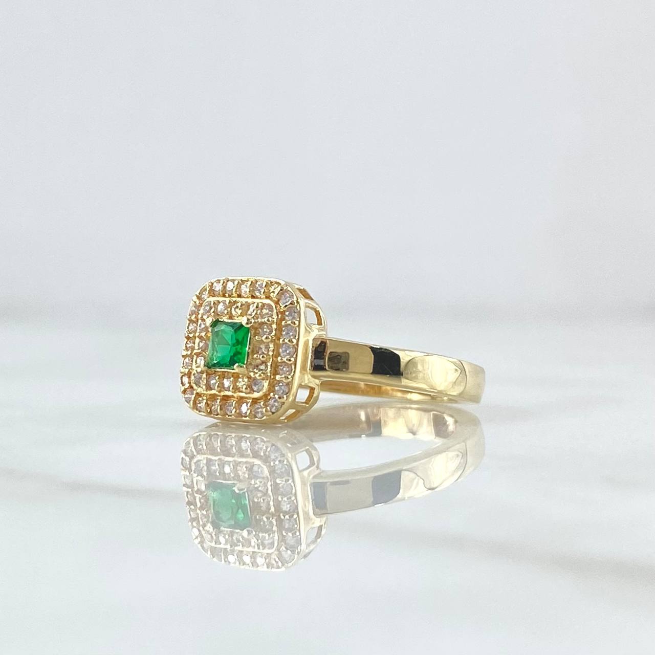 Anillo Halo Cuadrado 3.4gr / T7 1/2 / Circones Blancos Verde Oro Amarillo 18K