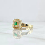 Anillo Halo Cuadrado 3.45gr / T7 3/4 / Circones Blancos Verde Oro Amarillo 18K ©
