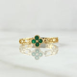 Anillo Flor Eslabones Fijos 2.15gr / T7 3/4 / Circones Verdes Oro Amarillo 18K