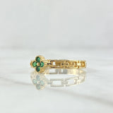 Anillo Flor Eslabones Fijos 2.15gr / T7 3/4 / Circones Verdes Oro Amarillo 18K