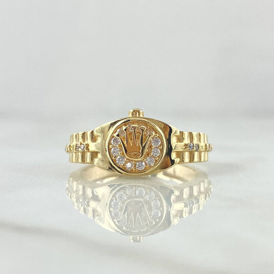 Anillo Correa Corona RX 4.2gr / T7 / Circones Blancos Oro Amarillo 18K