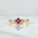 Anillo Flor Eslabones Fijos 2.1gr / T6 3/4 / Circones Fucsias Oro Amarillo 18K ©