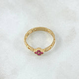Anillo Flor Eslabones Fijos 2.1gr / T6 3/4 / Circones Fucsias Oro Amarillo 18K ©
