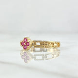 Anillo Flor Eslabones Fijos 2.1gr / T6 3/4 / Circones Fucsias Oro Amarillo 18K ©