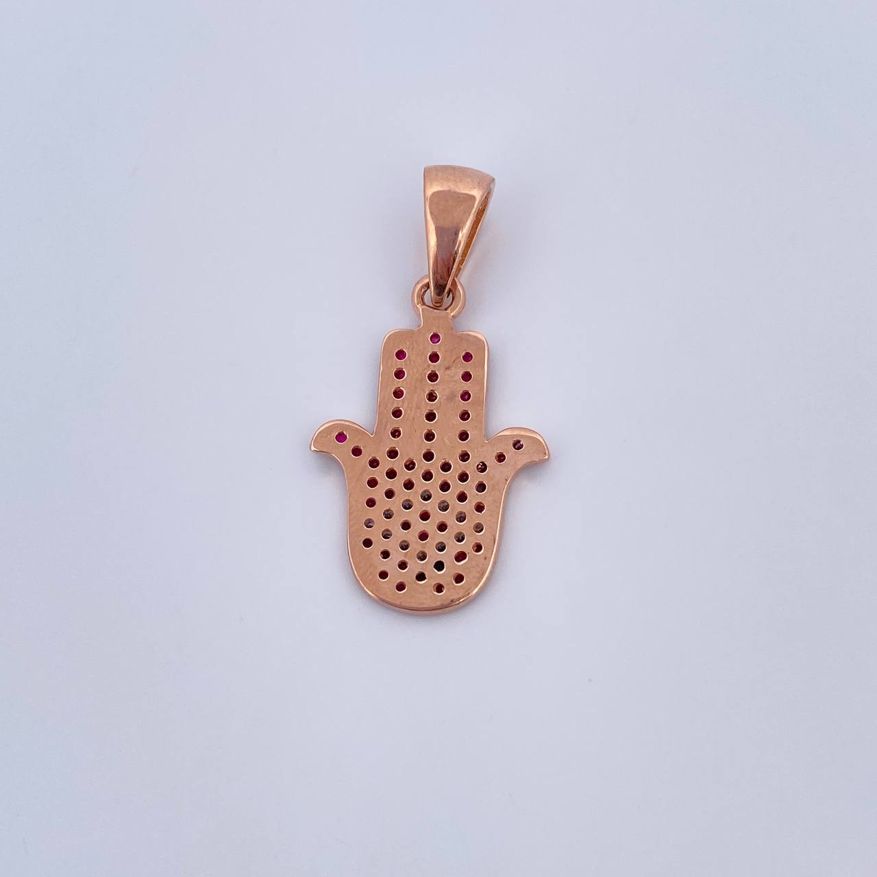 Dije Mano Hamsa 3.7gr / 3.3cm / Circones Fucsias Blancos Oro Rosa 18K $