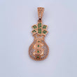 Dije Bolsa Dinero 7.95gr / 4.7cm / Circones Verdes Blancos Oro Rosa 18K $