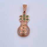 Dije Bolsa Dinero 7.95gr / 4.7cm / Circones Verdes Blancos Oro Rosa 18K $