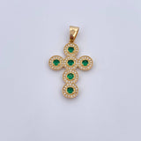 Dije Cruz Tupida 4.95gr / 3.8cm / Circones Verdes Blancos Oro Amarillo 18K $
