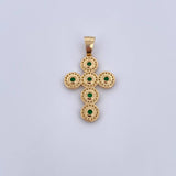 Dije Cruz Tupida 4.95gr / 3.8cm / Circones Verdes Blancos Oro Amarillo 18K $