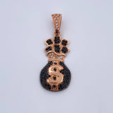 Dije Bolsa Dinero 7.3gr / 4.6cm / Circones Negros Blancos Oro Rosa 18K $