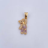 Dije Oso Overol 3.65gr / 3cm / Circones Negros Morado Blancos Oro Amarillo 18K $