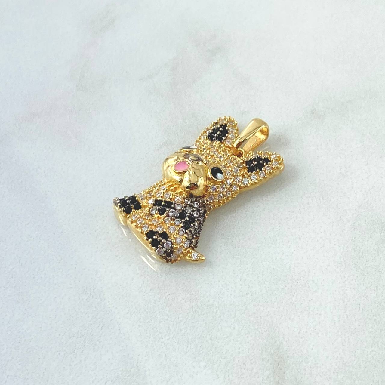 Dije Bulldog Frances 4.15gr / 2.7cm / Circones Blancos Y Negros Oro Amarillo 18K *