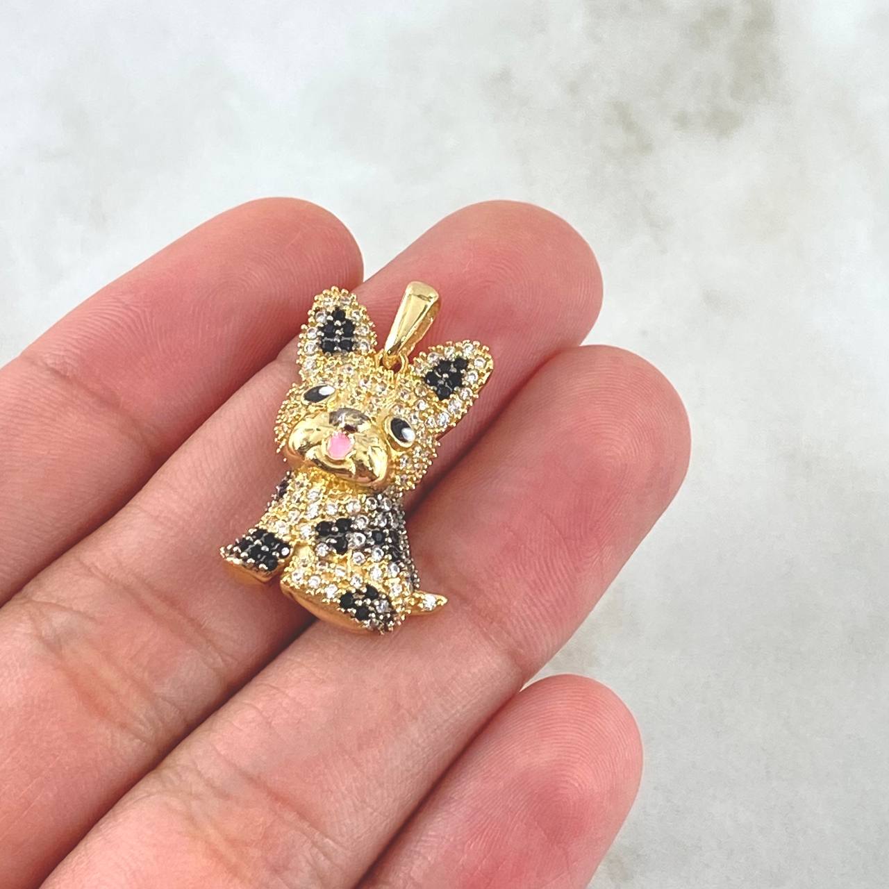 Dije Bulldog Frances 4.4gr / 2.7cm / Circones Blancos Y Negros Oro Amarillo 18K
