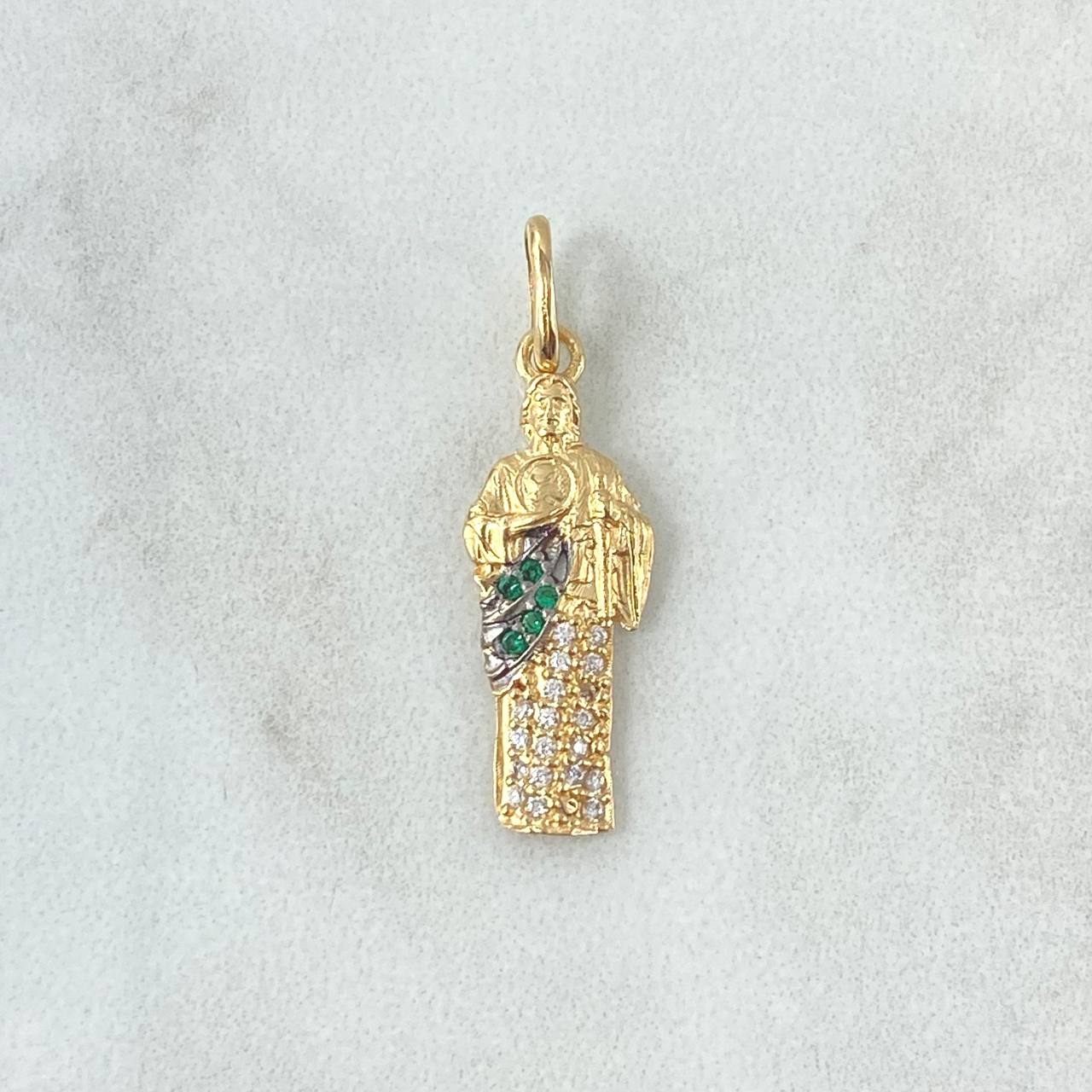 Dije San Judas Tadeo 1.55gr / 2.8cm / Circones Blancos Y Verdes Dos Oros Negro Amarillo 18K