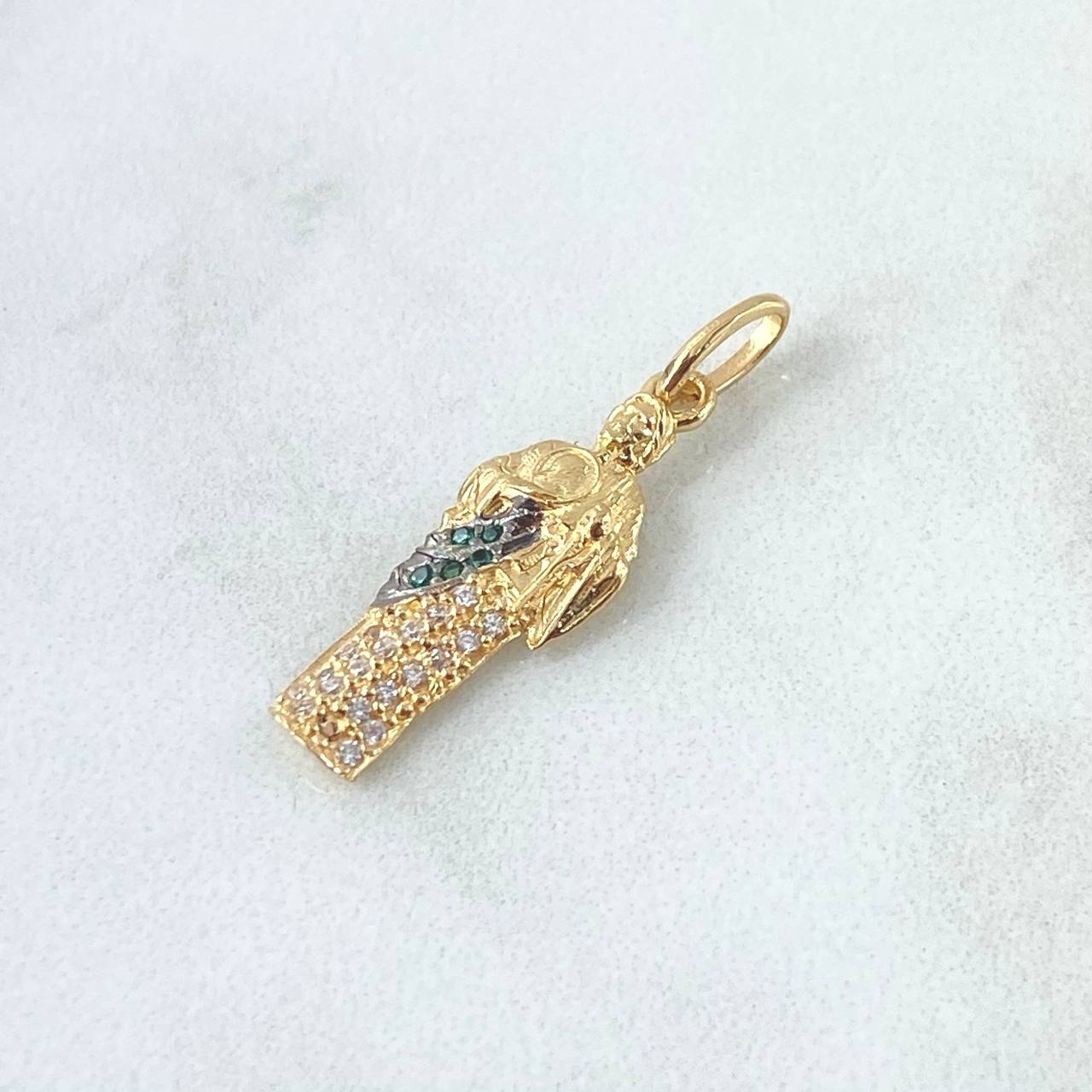 Dije San Judas Tadeo 1.55gr / 2.8cm / Circones Blancos Y Verdes Dos Oros Negro Amarillo 18K