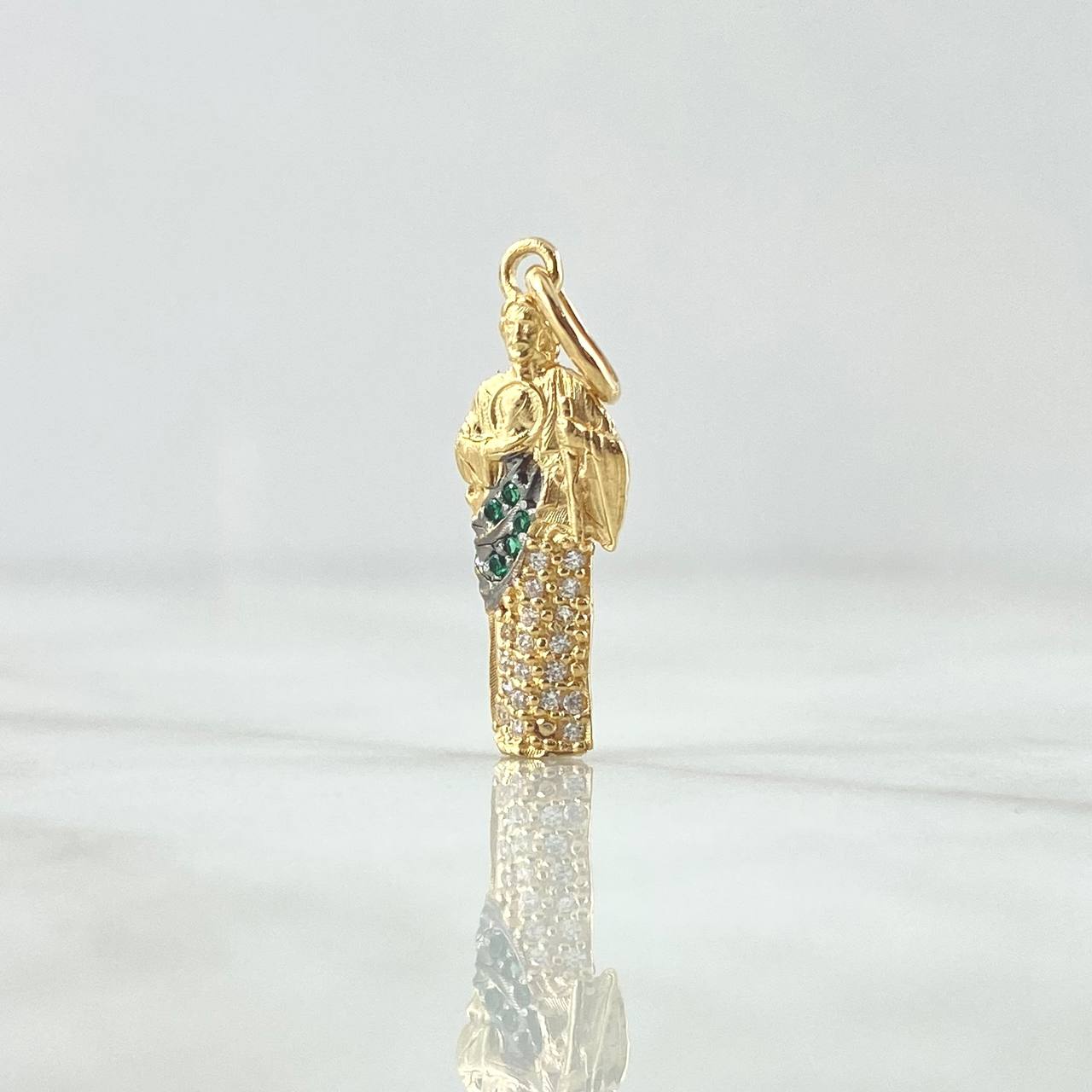 Dije San Judas Tadeo 1.55gr / 2.8cm / Circones Blancos Y Verdes Dos Oros Negro Amarillo 18K