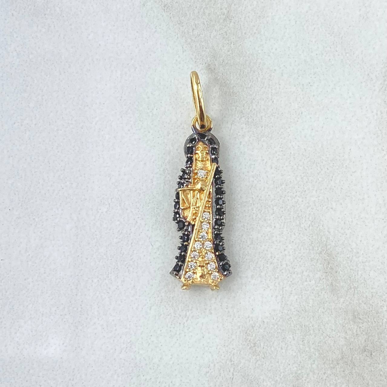Dije Santa Muerte 1.35gr / 2.8cm / Circones Blancos Negros Oro Amarillo 18K