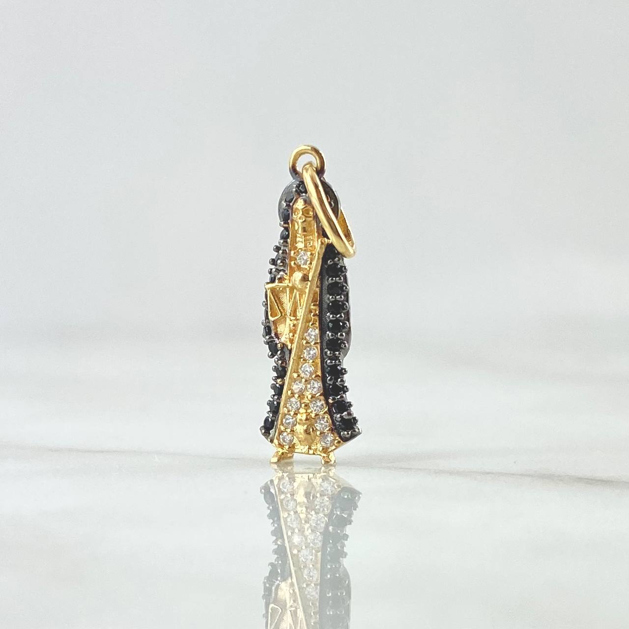 Dije Santa Muerte 1.35gr / 2.8cm / Circones Blancos Negros Oro Amarillo 18K *