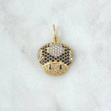 Dije Hongo Animado 2.05gr / 2.2cm / Circones Blancos Y Negros Oro Amarillo 18K