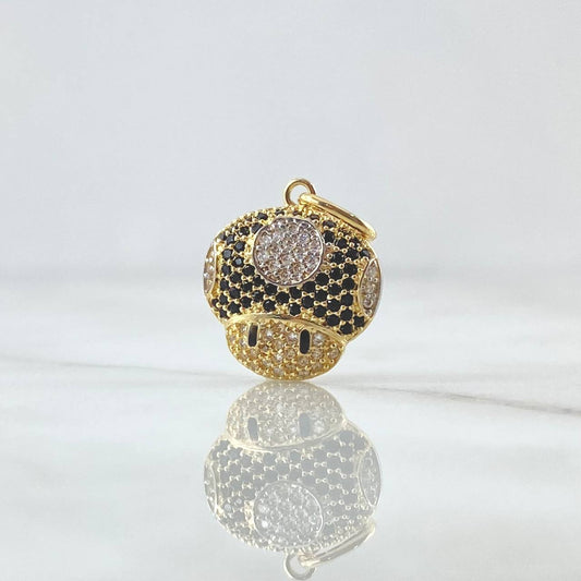 Dije Hongo Animado 2.05gr / 2.2cm / Circones Blancos Y Negros Oro Amarillo 18K