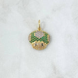 Dije Hongo Animado 2.3gr / 2.2cm / Circones Blancos Verdes Y Negros Oro Amarillo 18K