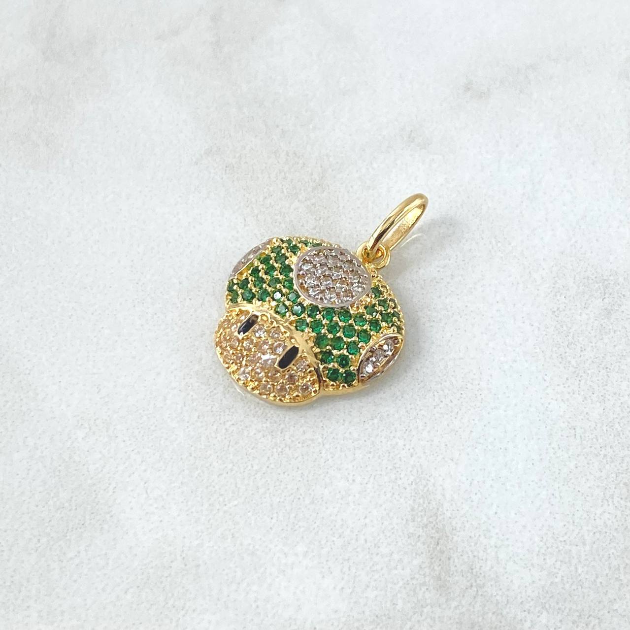Dije Hongo Animado 2.05gr / 2.2cm / Circones Blancos Verdes Y Negros Oro Amarillo 18K ©