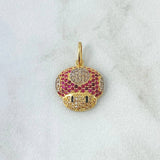 Dije Hongo Animado 2.3gr / 2.2cm / Circones Blancos Negros Y Fucsias Oro Amarillo 18K