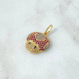 Dije Hongo Animado 2.25gr / 2.2cm / Circones Blancos Negros Y Fucsias Oro Amarillo 18K