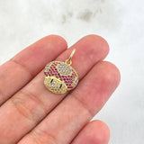 Dije Hongo Animado 2.25gr / 2.2cm / Circones Blancos Negros Y Fucsias Oro Amarillo 18K