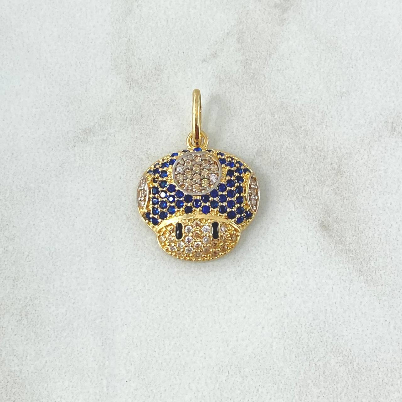 Dije Hongo Animado 2.25gr / 2.2cm / Circones Blancos Negros Y Azules Oro Amarillo 18K