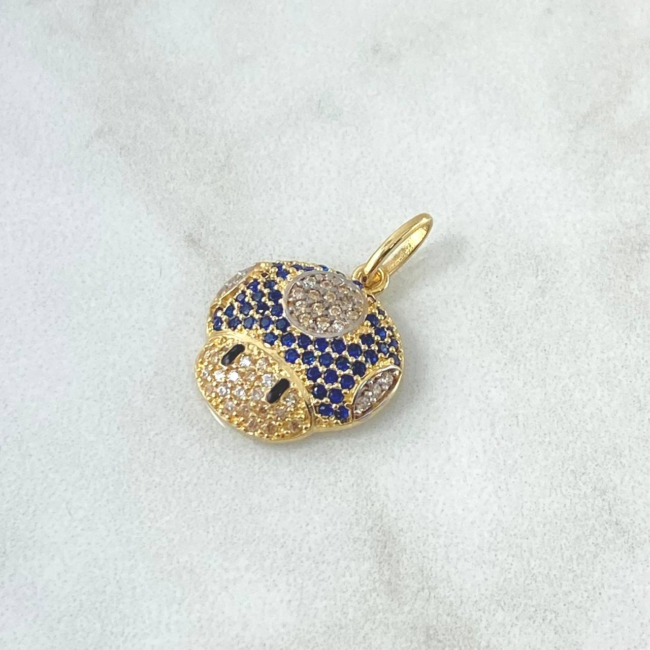 Dije Hongo Animado 2.25gr / 2.2cm / Circones Blancos Negros Y Azules Oro Amarillo 18K