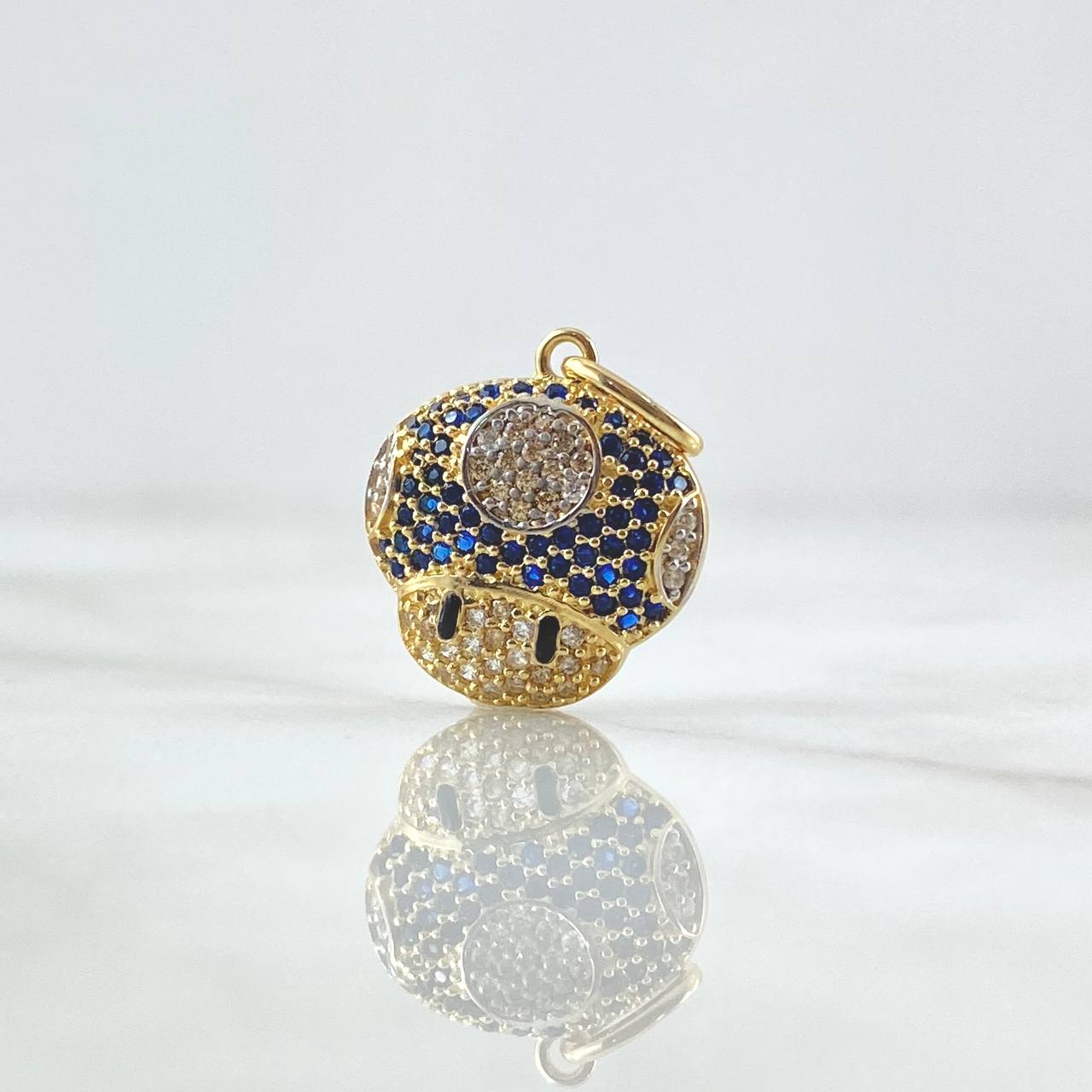 Dije Hongo Animado 2.25gr / 2.2cm / Circones Blancos Negros Y Azules Oro Amarillo 18K