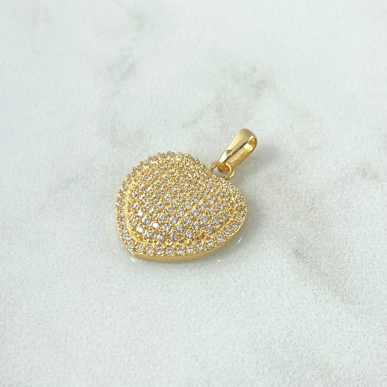 Dije Corazón Cojín 2.9gr / 2.34cm / Circones Blancos Oro Amarillo 18K *