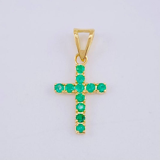 Dije Cruz Esmeraldas 50Pts 0.6 g / 2 cm Oro Amarillo 18K