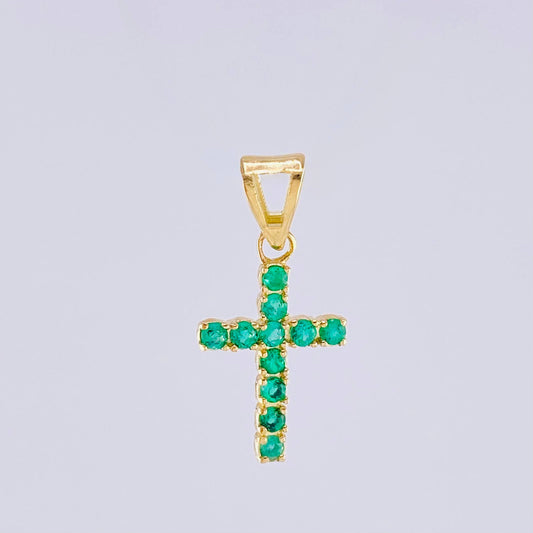 Dije Cruz Esmeraldas 50Pts 0.6 g / 2 cm Oro Amarillo 18K