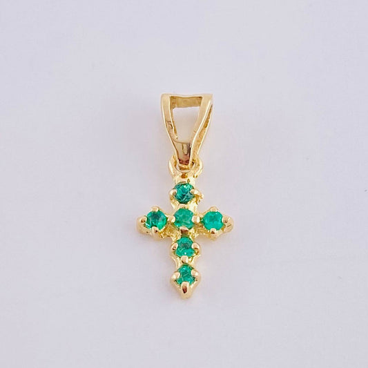 Dije Cruz Burbujas Esmeraldas 12Pts 0.5 g / 1.5 cm Oro Amarillo 18K