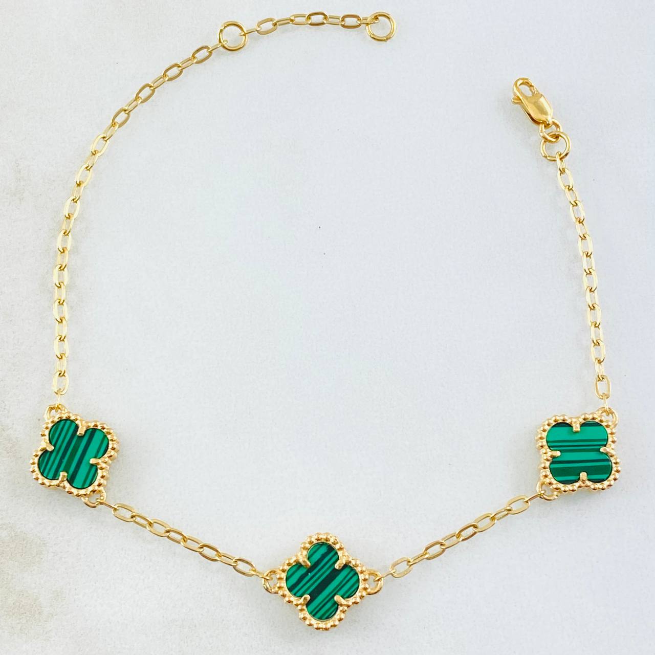 Pulso Trebol Verde 5.65gr / 18cm-19.5cm / Oro Amarillo Nac.Esp. 18K