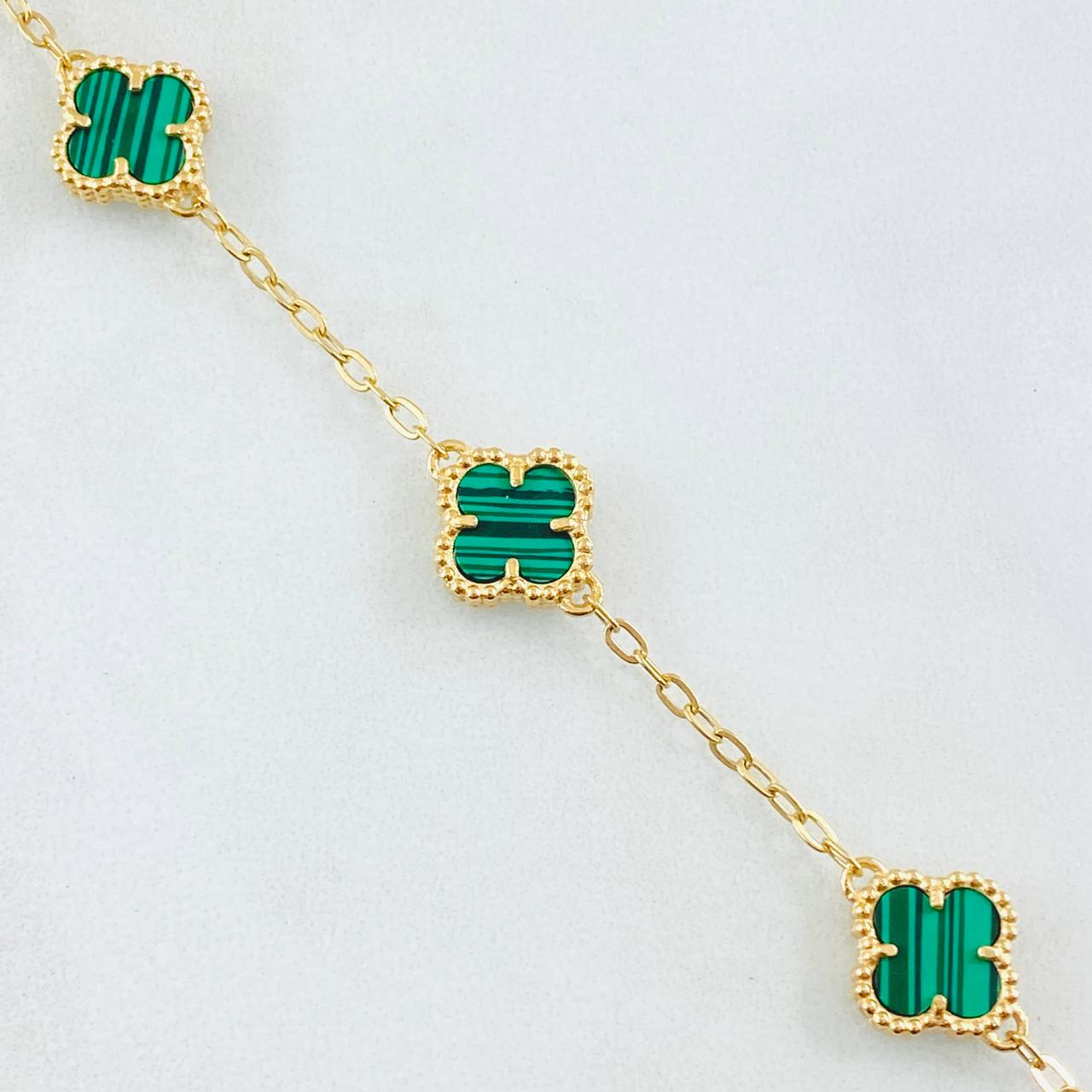 Pulso Trebol Verde 5.65gr / 18cm-19.5cm / Oro Amarillo Nac.Esp. 18K